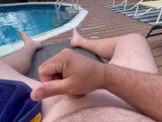 Preview 1 of Public pool side Stroke fat cock orgasm