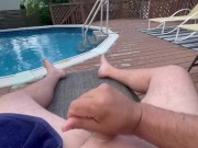 Preview 3 of Public pool side Stroke fat cock orgasm