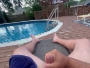 Preview 5 of Public pool side Stroke fat cock orgasm