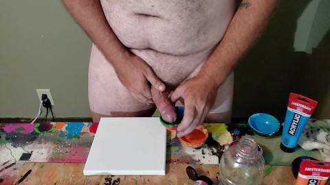 Dong Ross dick painting session: Abstract Boner Blast. Watch me paint with my cock!