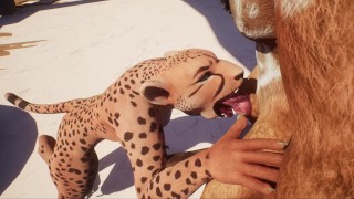 Huge Cock Lion Fucks A Busty Jaguar In A Furry Way Yiff 3D Hentai