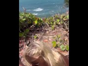 Preview 5 of Outdoor public sex with an ocean view.  Creampies me from behind!! Amateur couple