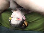 Preview 1 of HE FUCKS THE GLASSES OFF MY FACE! Extreme Head Pounding Off the Bed Facefuck & Pulsating Throatpie