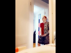 Butch Lesbian Touches Herself in Doorway while Watching Wife
