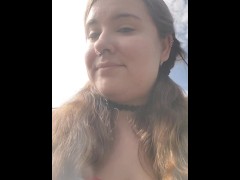 Pigtailed Teen Vapes Outside