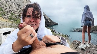 Public blowjob in nature in the mountains - couple real sex