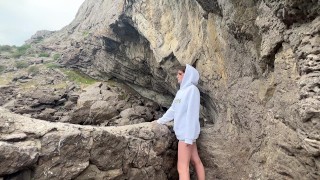 Public blowjob in nature in the mountains - couple real sex