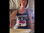 Preview 1 of Super hot milf pissing on counter top of shed