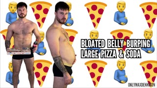 Ventre gonflé rotant grande pizza et soda
