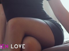 Farting into the mattress in a secretary outfit