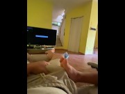 Preview 5 of My straight friend doesn't care if i rub my Big Cock on his Foot while i have a boner in my shorts