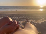 Preview 5 of Public handjob. Hand job on a nude beach. We were caught jerking off at sunset near the ocean