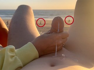 handjob, cumshot, nude beach, public
