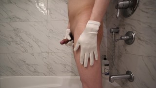 Witte korte handschoenen masturbatie