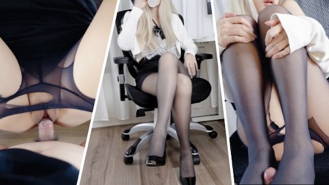 Pantyhose Office Slut give me a Footjob and let me cum insider her pussy