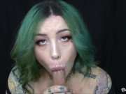 Preview 4 of Chubby Tattooed Babe Gives Sloppy Blowjob to Big Dildo While Talking Dirty to you