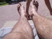 Preview 2 of Young Guy Shows You His Feet and Hairy Legs in the Public Pool 😝