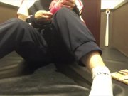 Preview 2 of Cute girl masturbating with her legs spread in M-shape at an Internet cafe