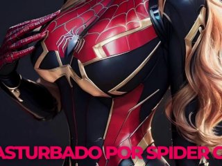 orgasm, spider girl, female orgasm, spiderman cosplay