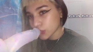 sucking my dildo alone at home