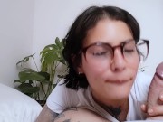Preview 5 of geek tattooed babe with glasses make his dick explode. Mimixpaul