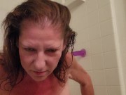 Preview 5 of Naughty American milf bathtub dildo play