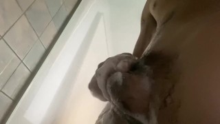 Cleaning soapy dick and I got hard and horny. Someone help me cum?