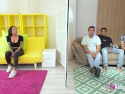 Preview 4 of Busty Spanish woman Nelia Estrada teases and bangs 3 dudes at her BLIND DATE!
