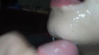 CLOSEUP Hot Sloppy Blowjob Getting All The Cum In Her Mouth