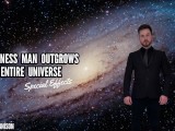 Giant growth - business man outgrows the entire universe