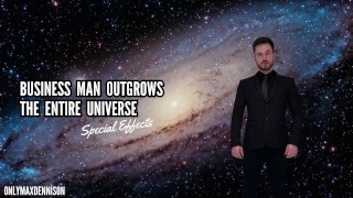 Giant growth - business man outgrows the entire universe
