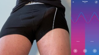 Hände frei riesiger Cumshot durch enge Unterwäsche