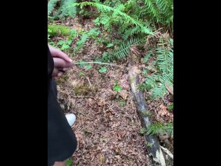 Two bros crossing streams in the woods