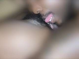 Anonymous Eating and Licking Ebony Hairy Pussy