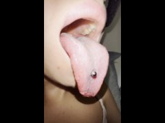 Lila's white morning long tongue with piercing