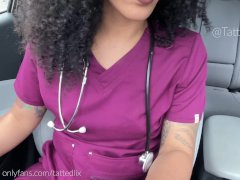 Naughty Nurse Masturbates & Squirts in car while on Break