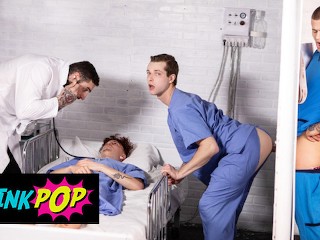 TWINKPOP - Twink Nurse Benjamin Blue Sucks Clark Delgaty's Big Cock through a Gloryhole