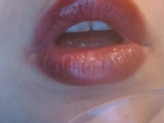EXTREME SMOKING INTO SHOT GLASS WITH RED LIPS