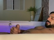 Preview 1 of Alone wet relaxing in my hot tub, playing with my big cock until I cum
