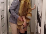 Preview 1 of Sexy babe in black high heels and luxury fur coat riding hard cock! Cum in tight pussy