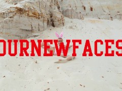 I'm lying naked on the sand and performing gymnastic elements! let's go in my Fansly