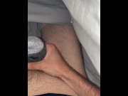 Preview 2 of morning wood while I'm home alone loud moaning huge cumshot into sock toy vertical