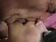 Preview 1 of Our first ever kiss! EXTREME CLOSEUP SUCKING TONGUES KISSING PASSIONATELY! Goliath + Tatiana