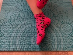 Step sister doing yoga on the fitness mat in my room