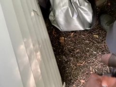 My neighbor is home early So i Couldnt Fuck his Wife! So i pissed on his Shed instead😁Almost Caught