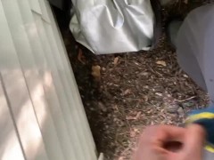 My neighbor is home early So i Couldnt Fuck his Wife! So i pissed on his Shed instead😁Almost Caught