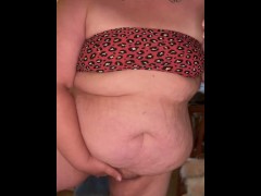 HD big belly BBW strips and plays with her pussy