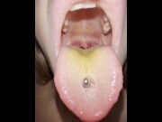 Preview 1 of Lila long dirty tongue piercing hocking and spitting loogies showing mouth throat and uvula