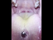 Preview 2 of Lila long dirty tongue piercing hocking and spitting loogies showing mouth throat and uvula