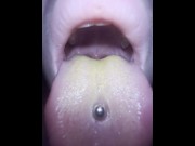 Preview 3 of Lila long dirty tongue piercing hocking and spitting loogies showing mouth throat and uvula